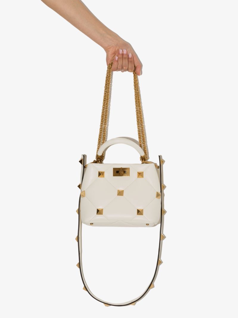 White Roman Stud Small Leather Shoulder Bag