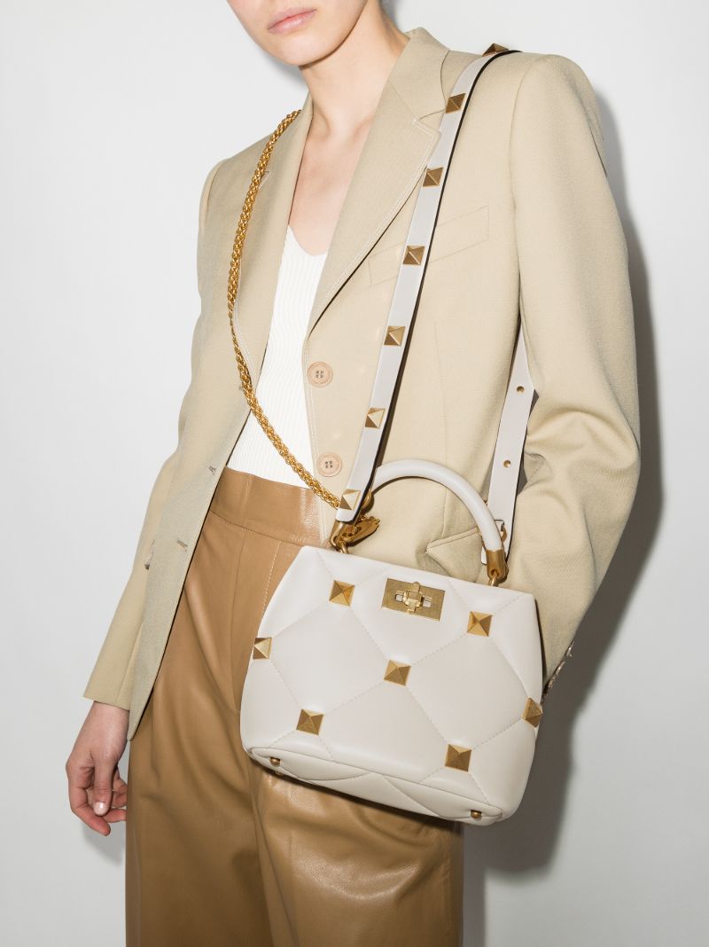 White Roman Stud Small Leather Shoulder Bag