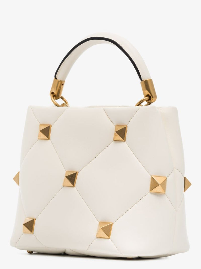 White Roman Stud Small Leather Shoulder Bag
