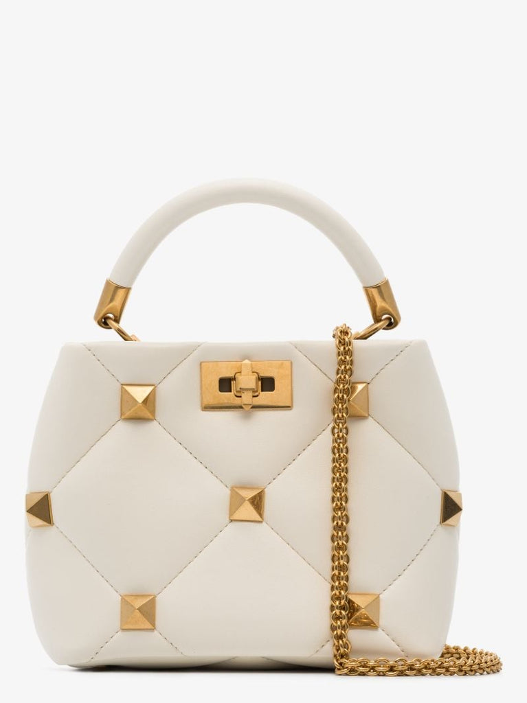 White Roman Stud Small Leather Shoulder Bag