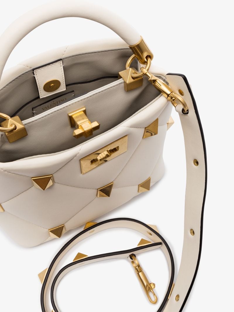 White Roman Stud Small Leather Shoulder Bag