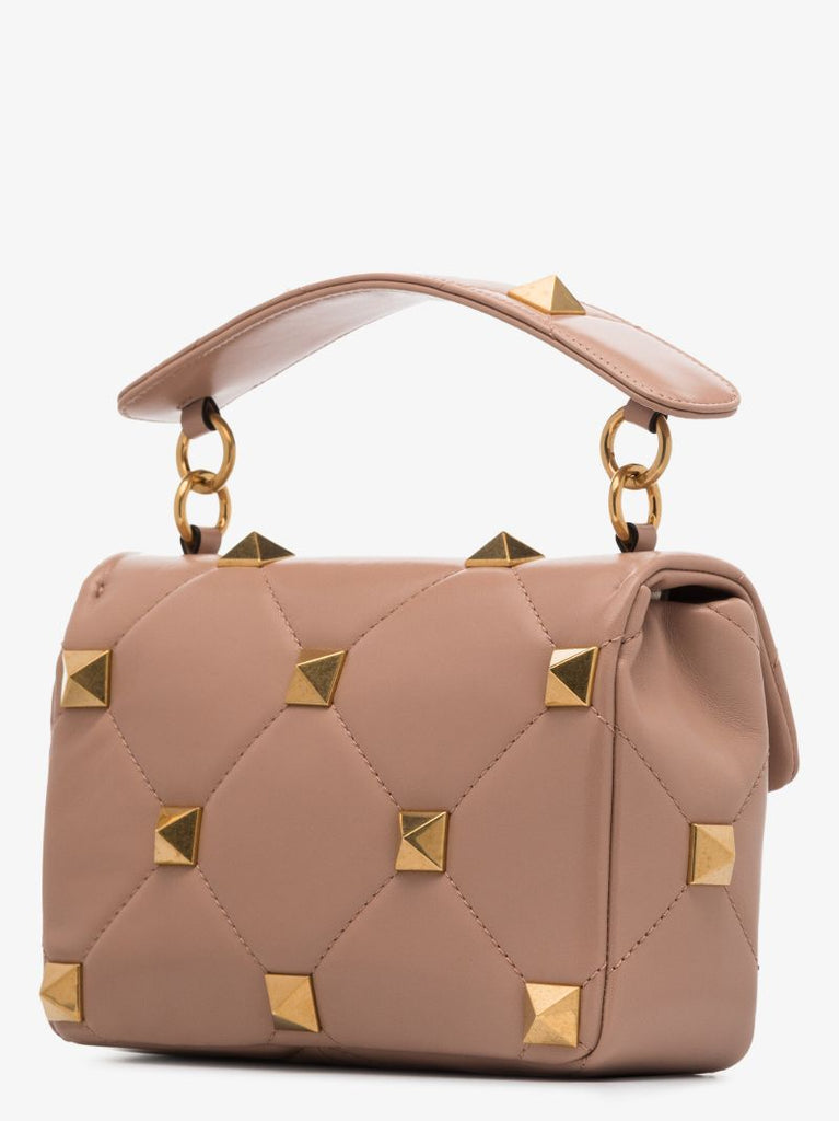 Pink Roman Stud Medium Leather Shoulder Bag