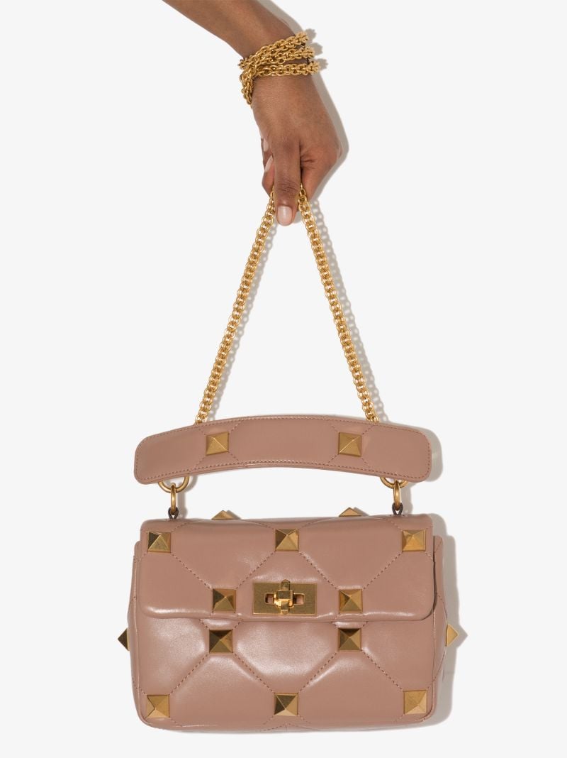 Pink Roman Stud Medium Leather Shoulder Bag