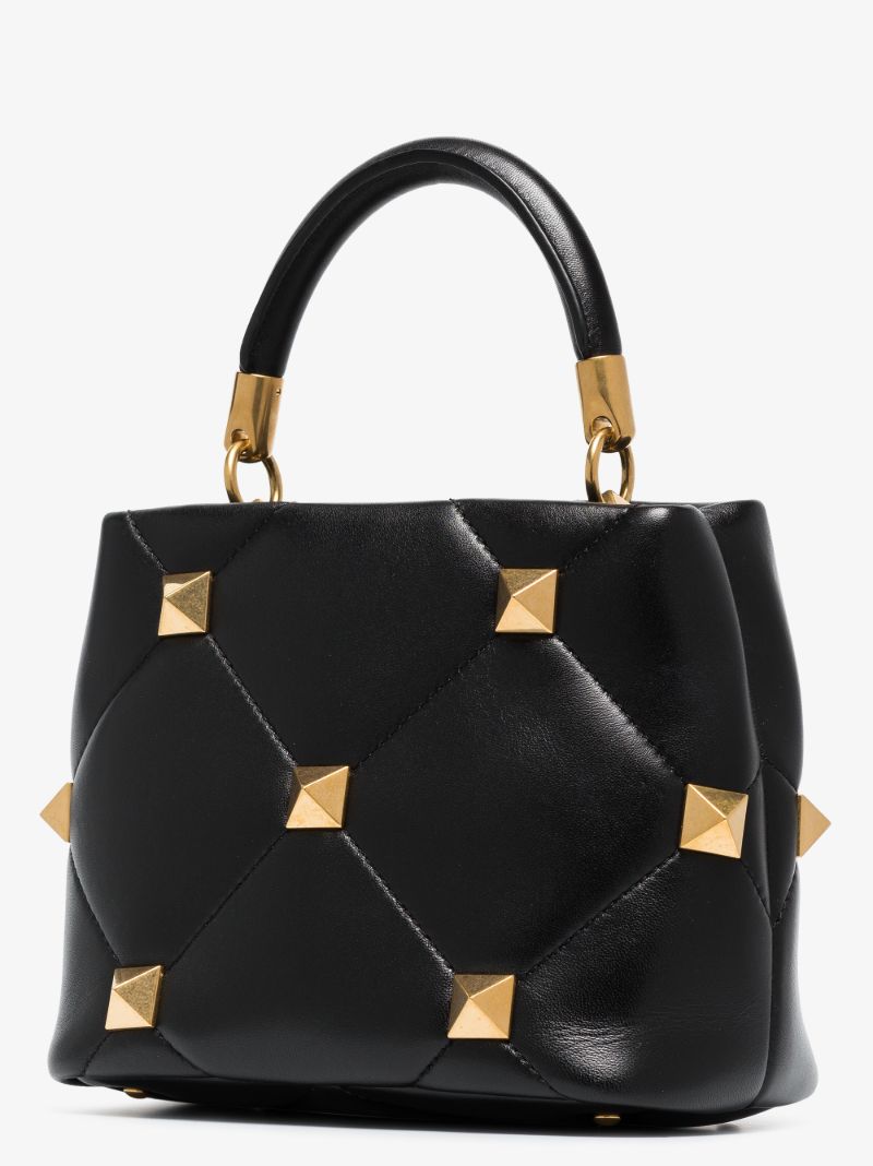 Black Roman Stud Small Leather Top Handle Bag
