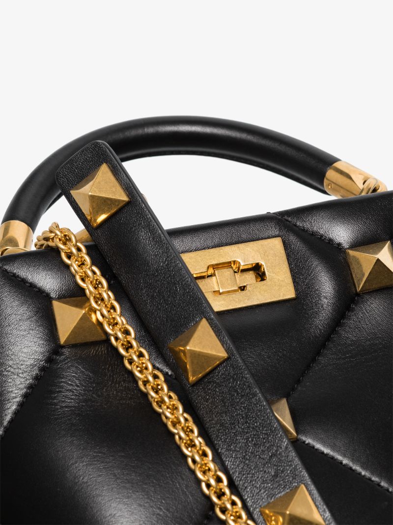 Black Roman Stud Small Leather Top Handle Bag