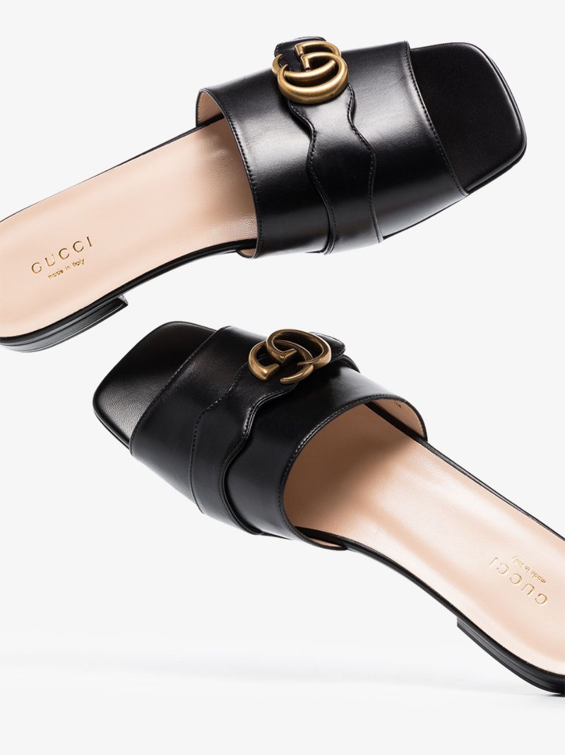 Black Gg Marmont Leather Sandals