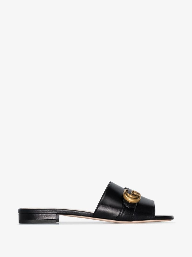 Black Gg Marmont Leather Sandals