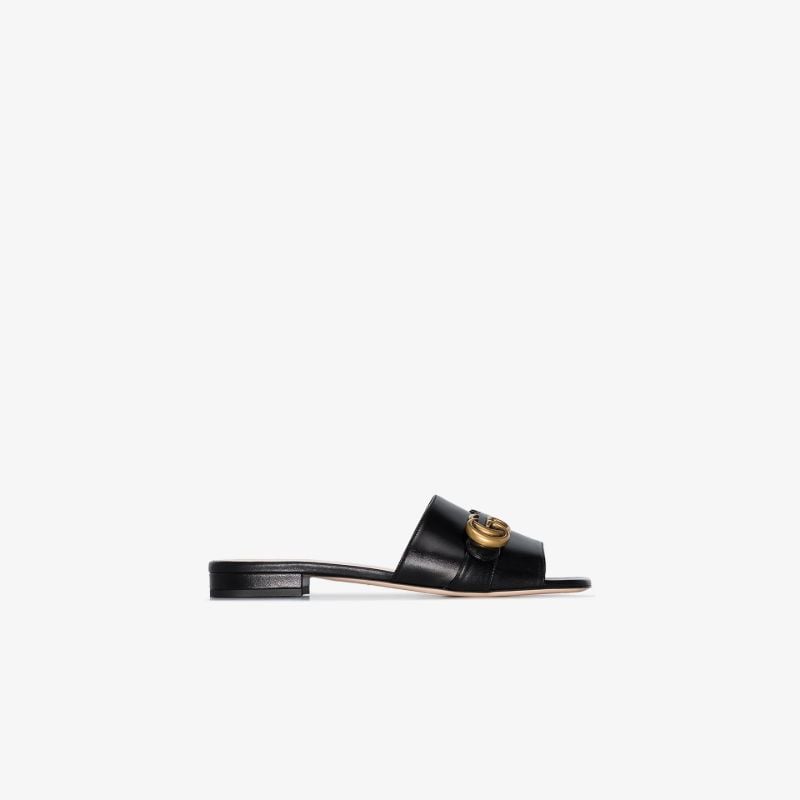 Black Gg Marmont Leather Sandals
