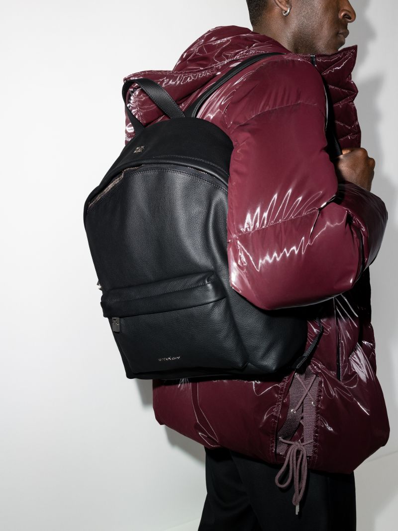 Black Double U Grained Leather Backpack