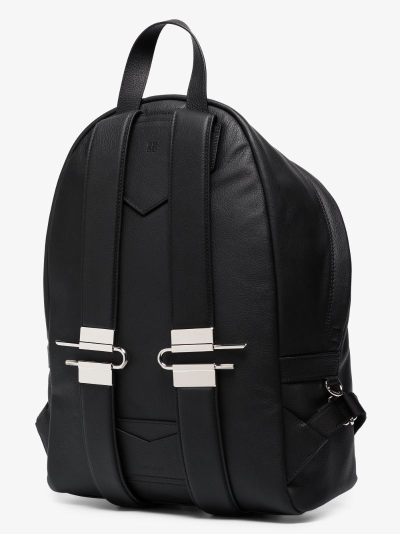 Black Double U Grained Leather Backpack