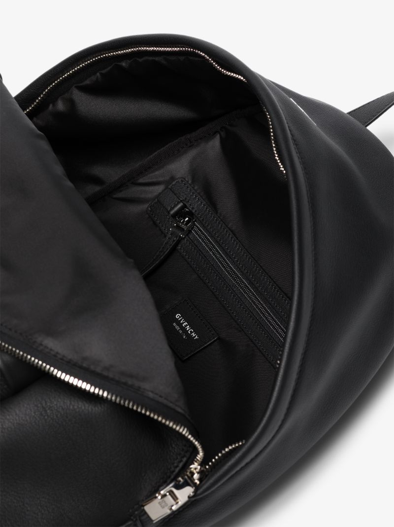 Black Double U Grained Leather Backpack