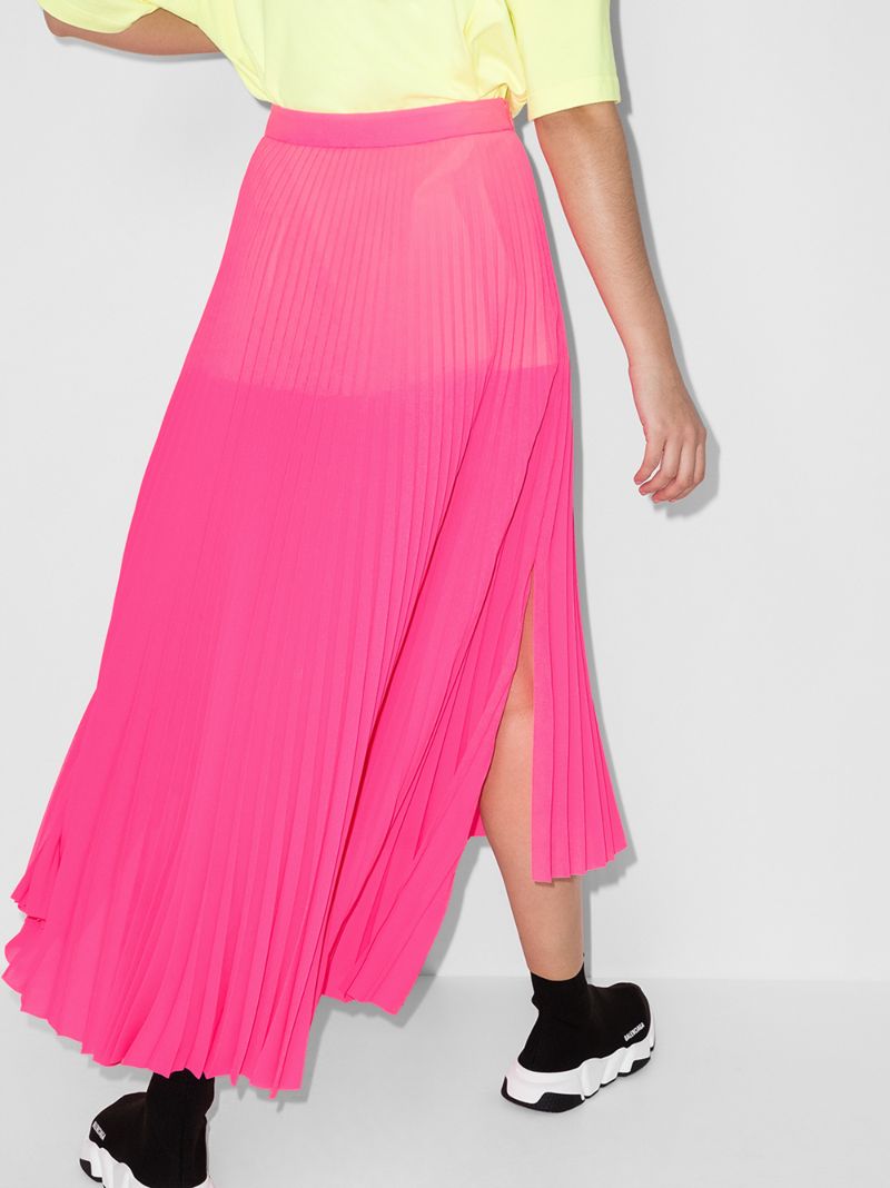 Pink Asymmetric Pleated Midi Skirt