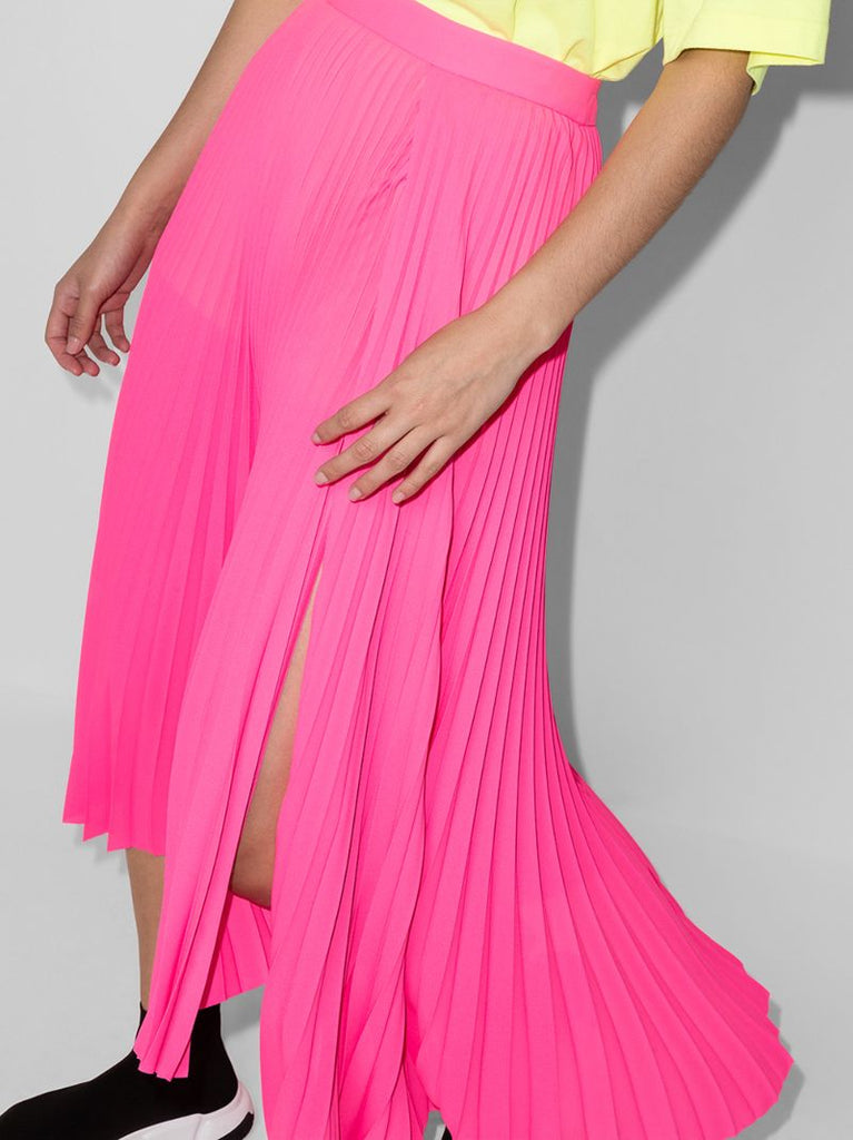 Pink Asymmetric Pleated Midi Skirt