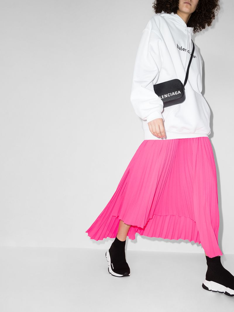 Pink Asymmetric Pleated Midi Skirt