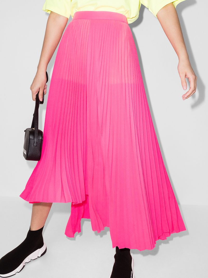 Pink Asymmetric Pleated Midi Skirt
