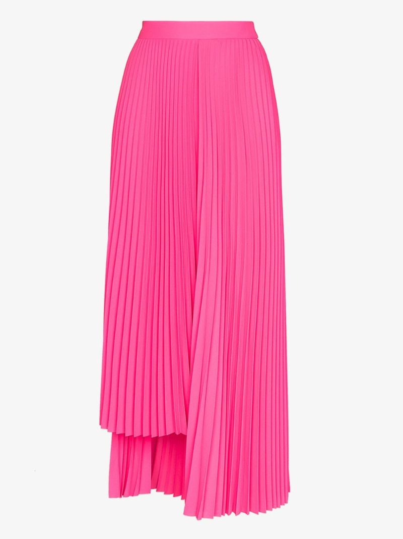 Pink Asymmetric Pleated Midi Skirt