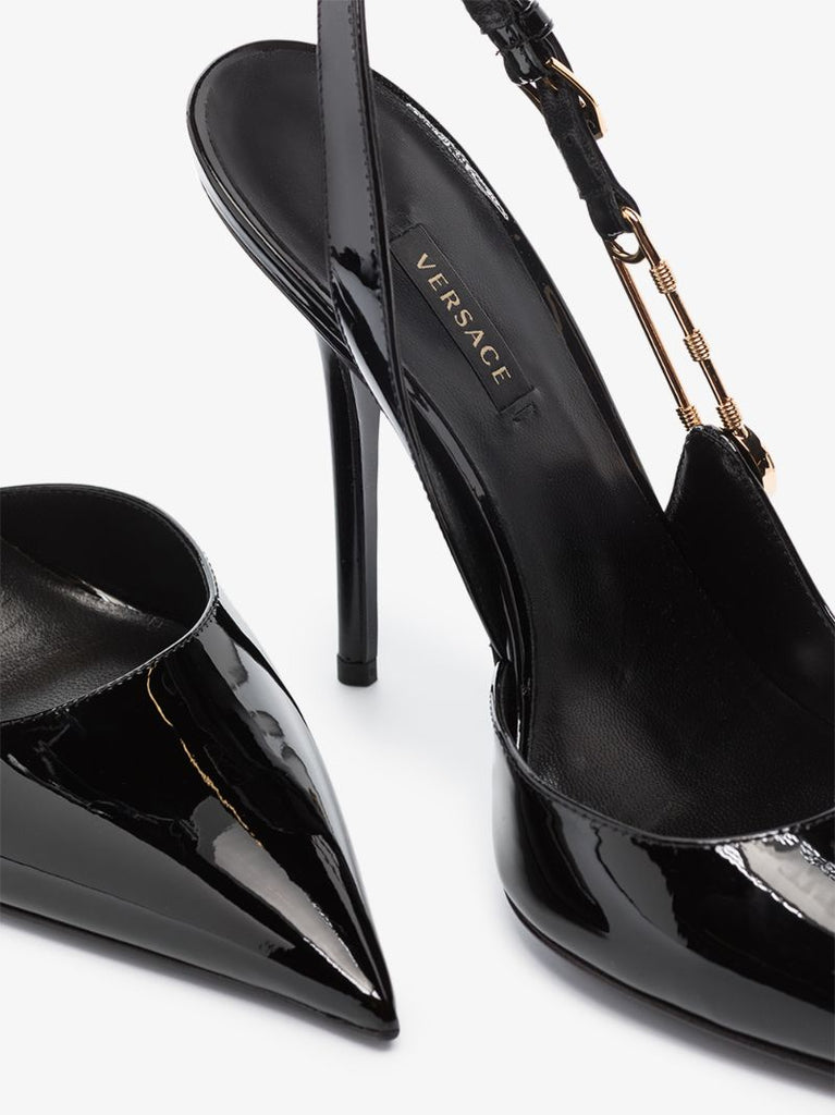 Black 110 Safety Pin Patent Leather Pumps