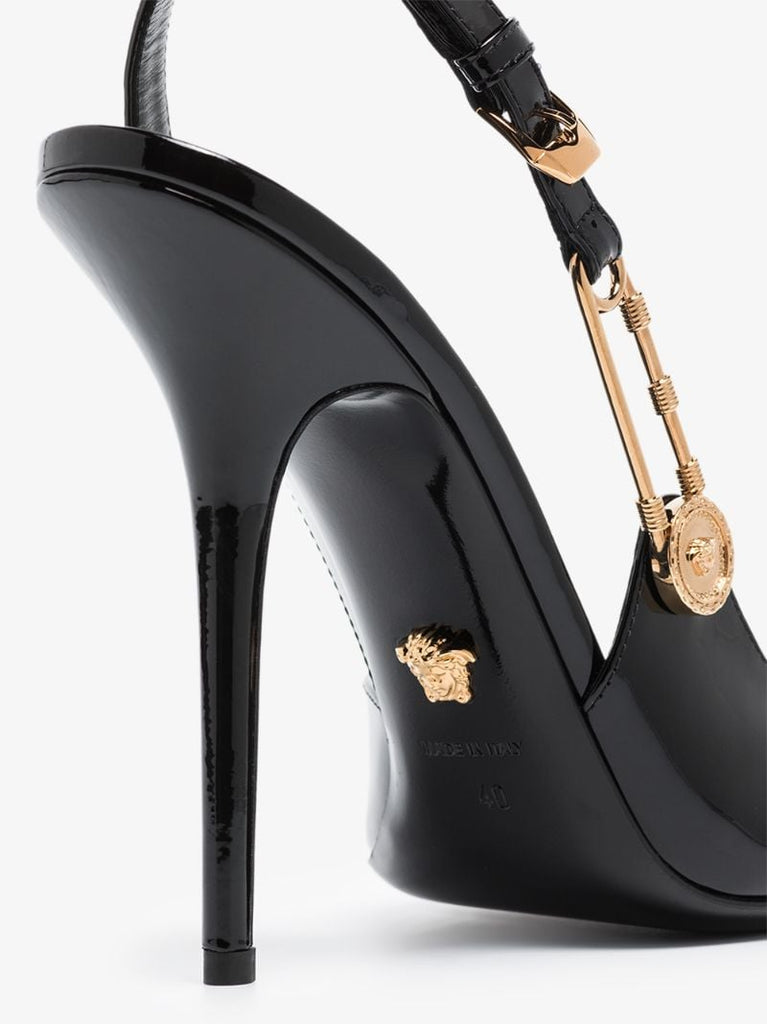Black 110 Safety Pin Patent Leather Pumps