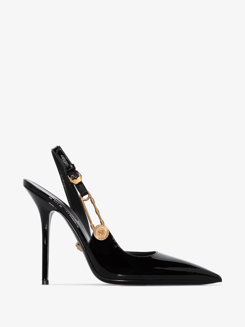 Black 110 Safety Pin Patent Leather Pumps