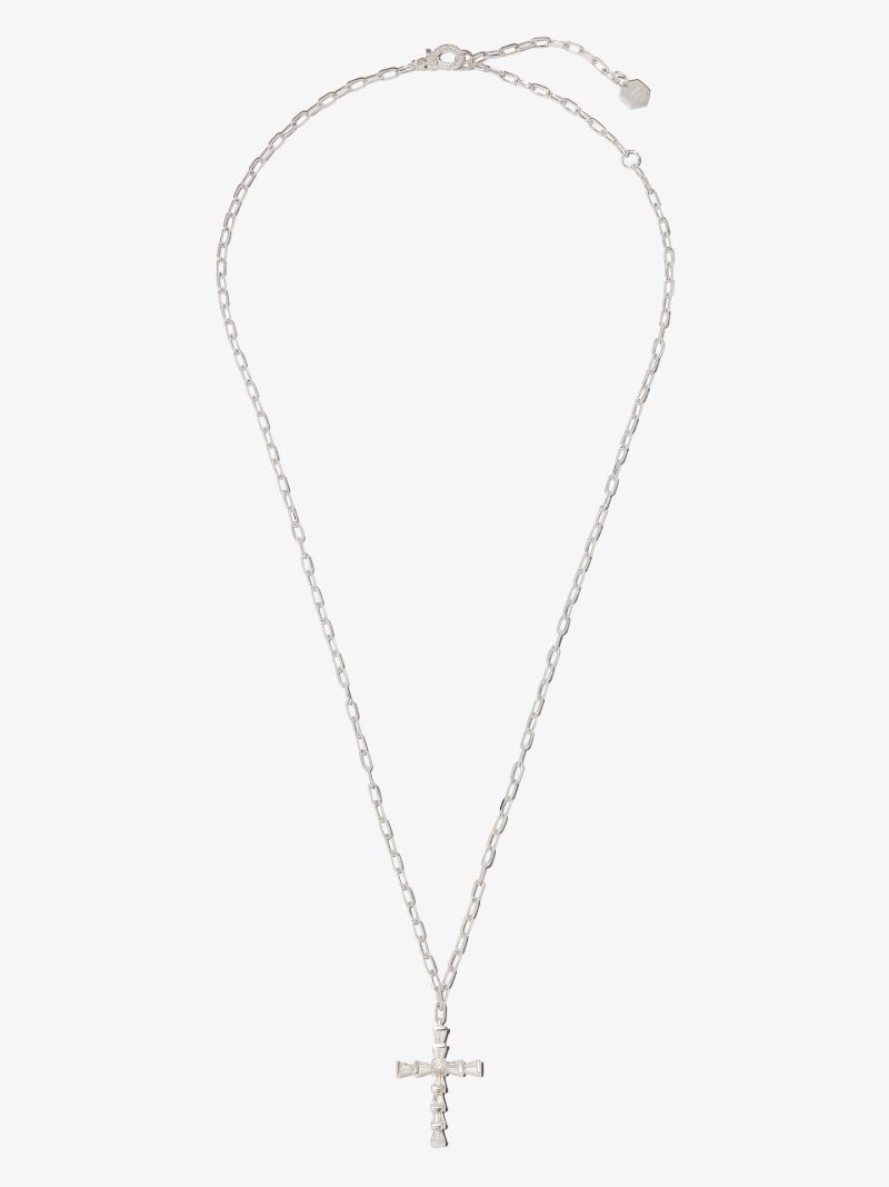 18k White Gold Mini Cross Diamond Necklace