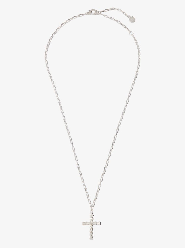 18k White Gold Mini Cross Diamond Necklace