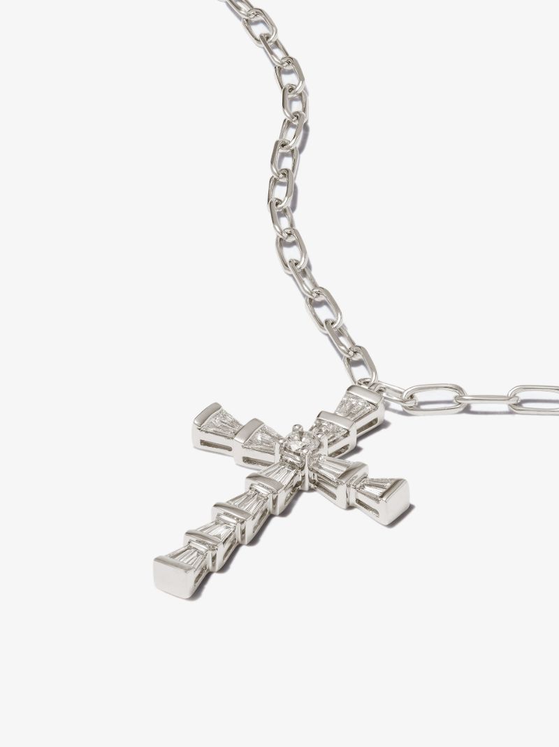 18k White Gold Mini Cross Diamond Necklace