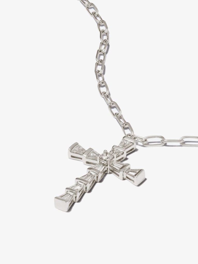 18k White Gold Mini Cross Diamond Necklace