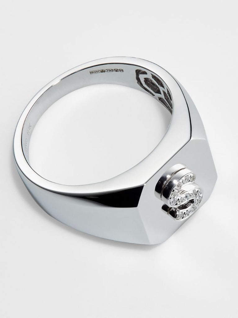 18k White Gold S Initial Diamond Ring