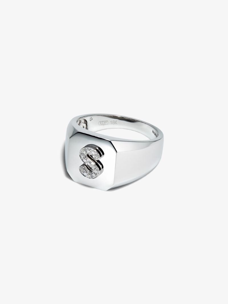 18k White Gold S Initial Diamond Ring