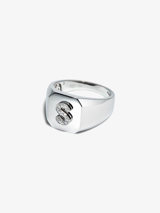 18k White Gold S Initial Diamond Ring