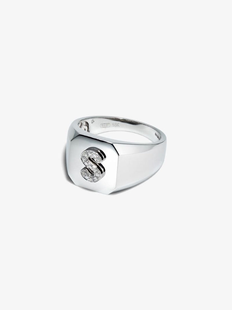 18k White Gold S Initial Diamond Ring