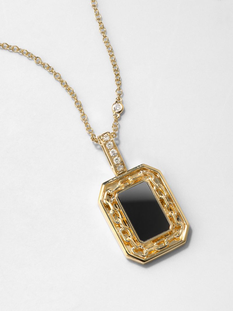 18k Yellow Gold Onyx Diamond Necklace