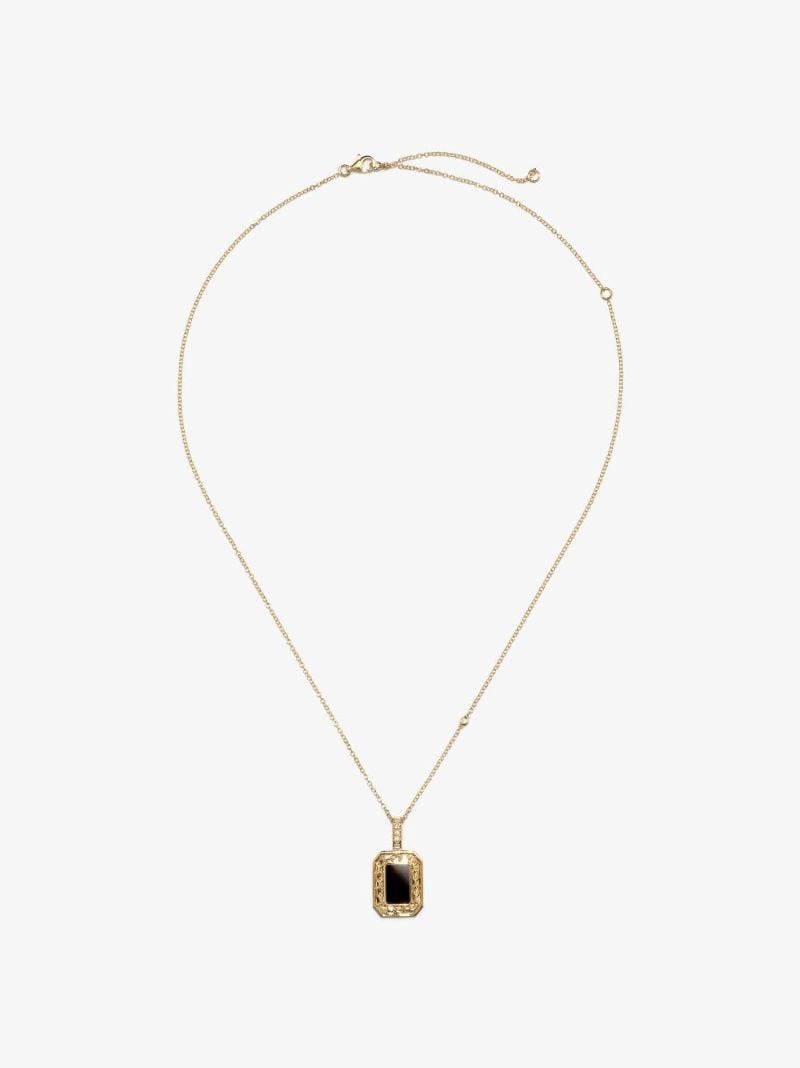 18k Yellow Gold Onyx Diamond Necklace