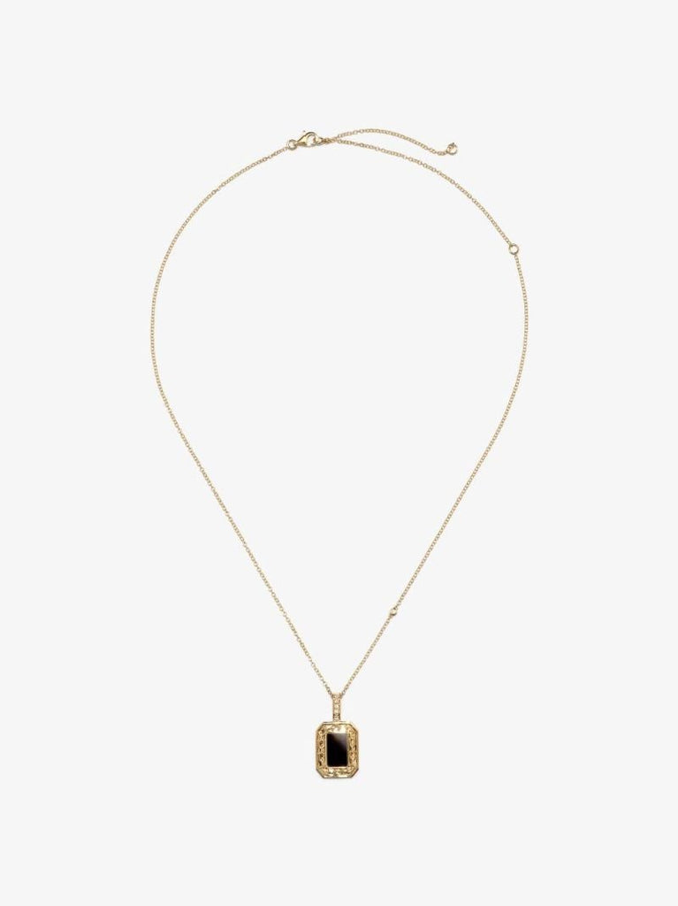 18k Yellow Gold Onyx Diamond Necklace