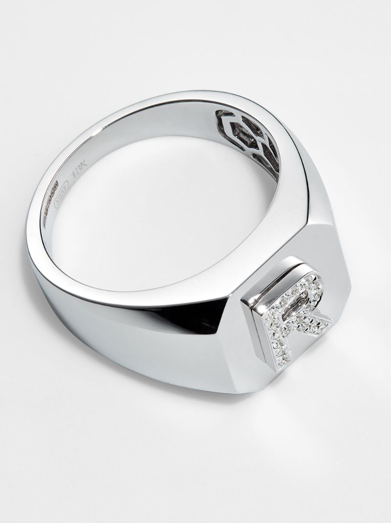 18k White Gold R Initial Diamond Ring