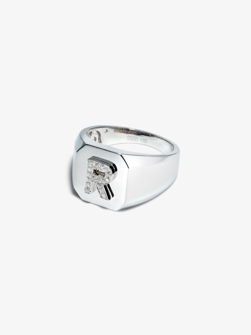 18k White Gold R Initial Diamond Ring