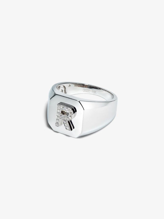 18k White Gold R Initial Diamond Ring