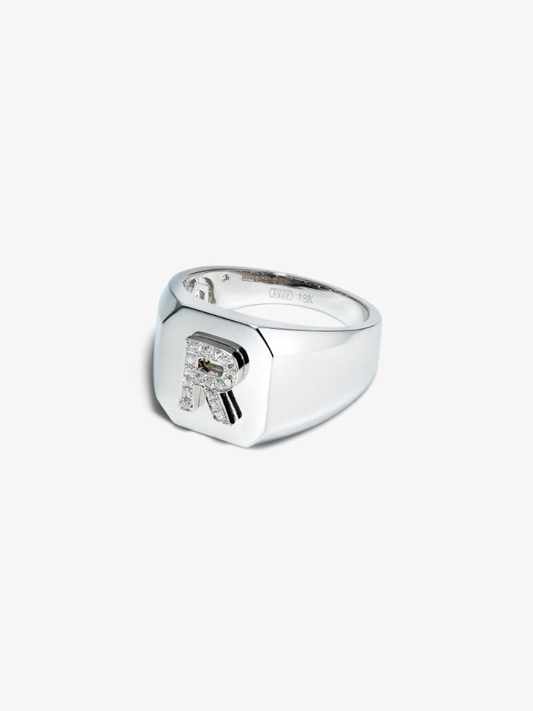 18k White Gold R Initial Diamond Ring