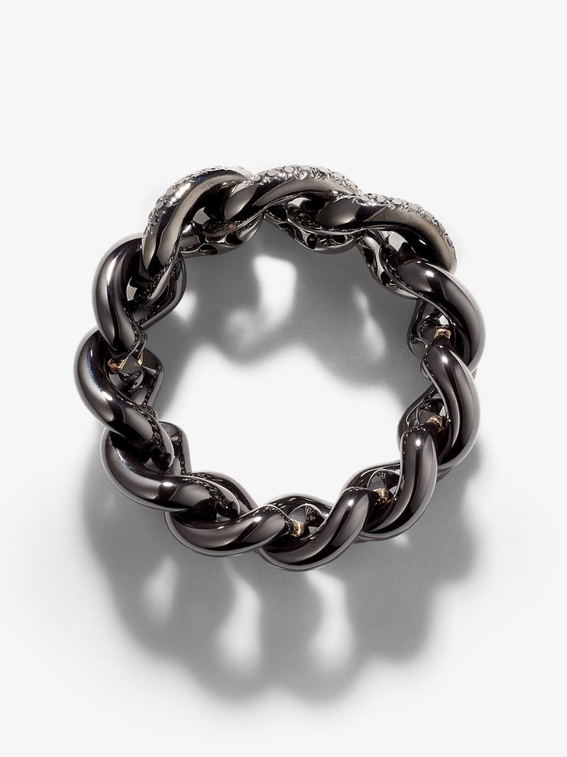 18k Black Gold Mini Link Diamond Ring