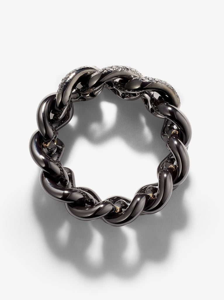 18k Black Gold Mini Link Diamond Ring