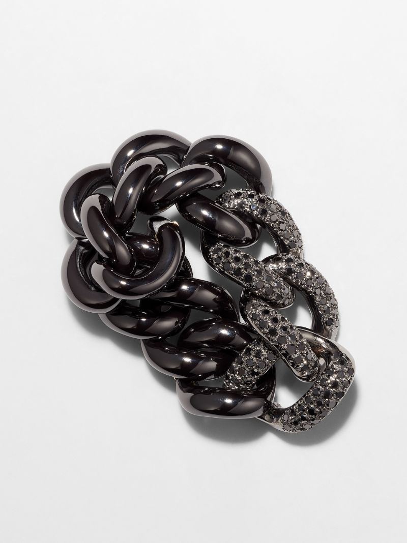 18k Black Gold Mini Link Diamond Ring
