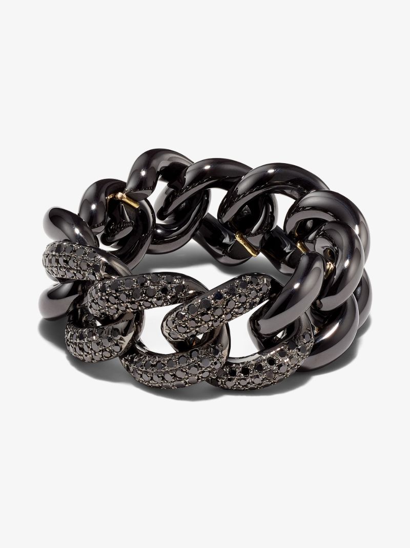 18k Black Gold Mini Link Diamond Ring