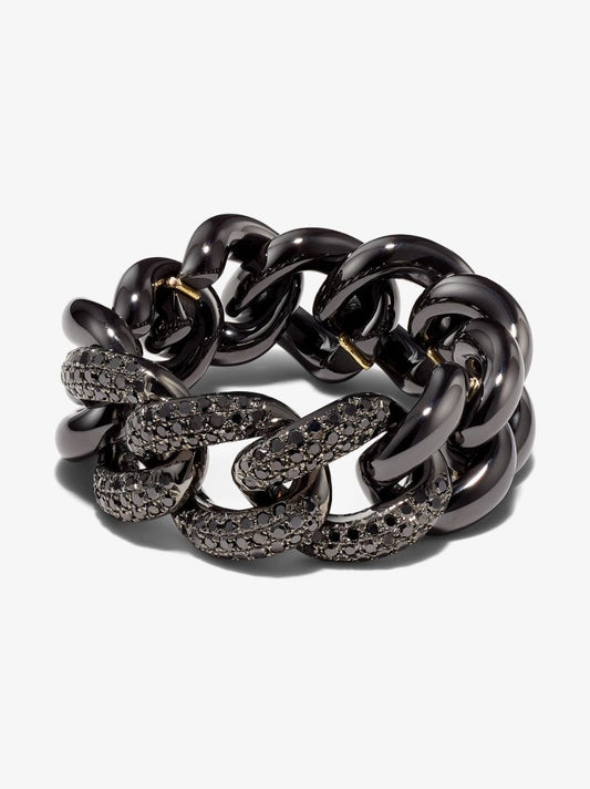 18k Black Gold Mini Link Diamond Ring