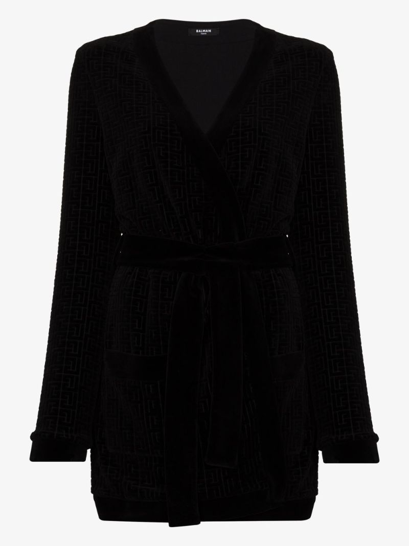 Logo Print Velvet Cardigan