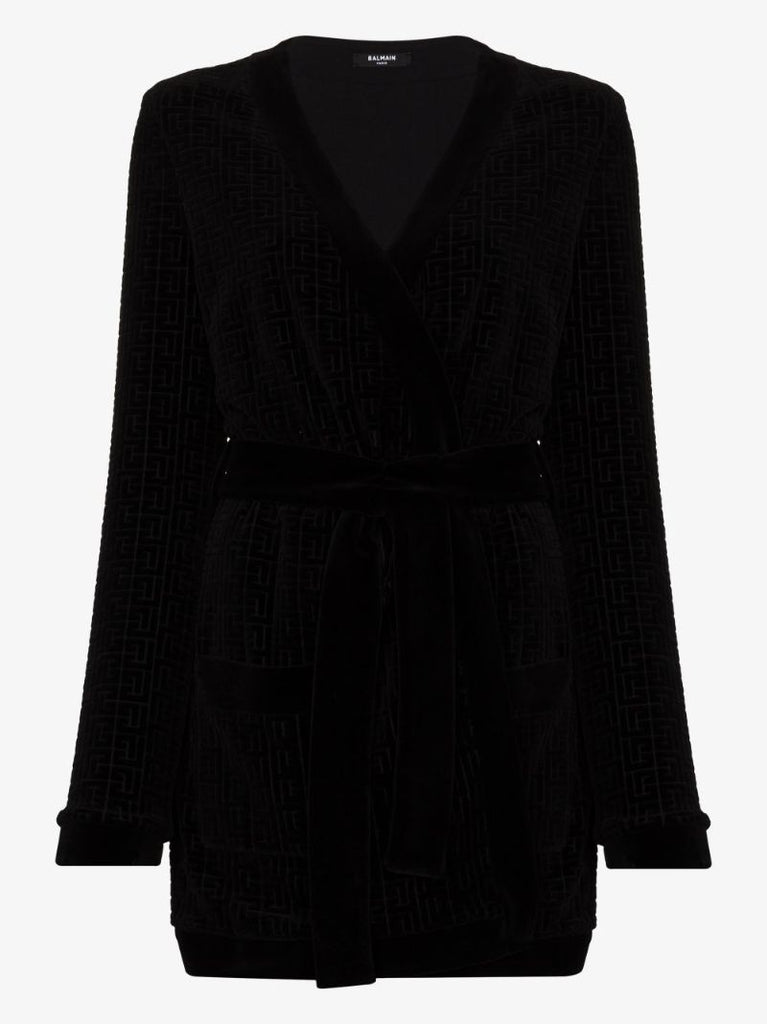 Logo Print Velvet Cardigan