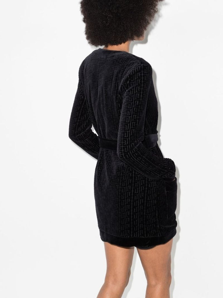 Logo Print Velvet Cardigan
