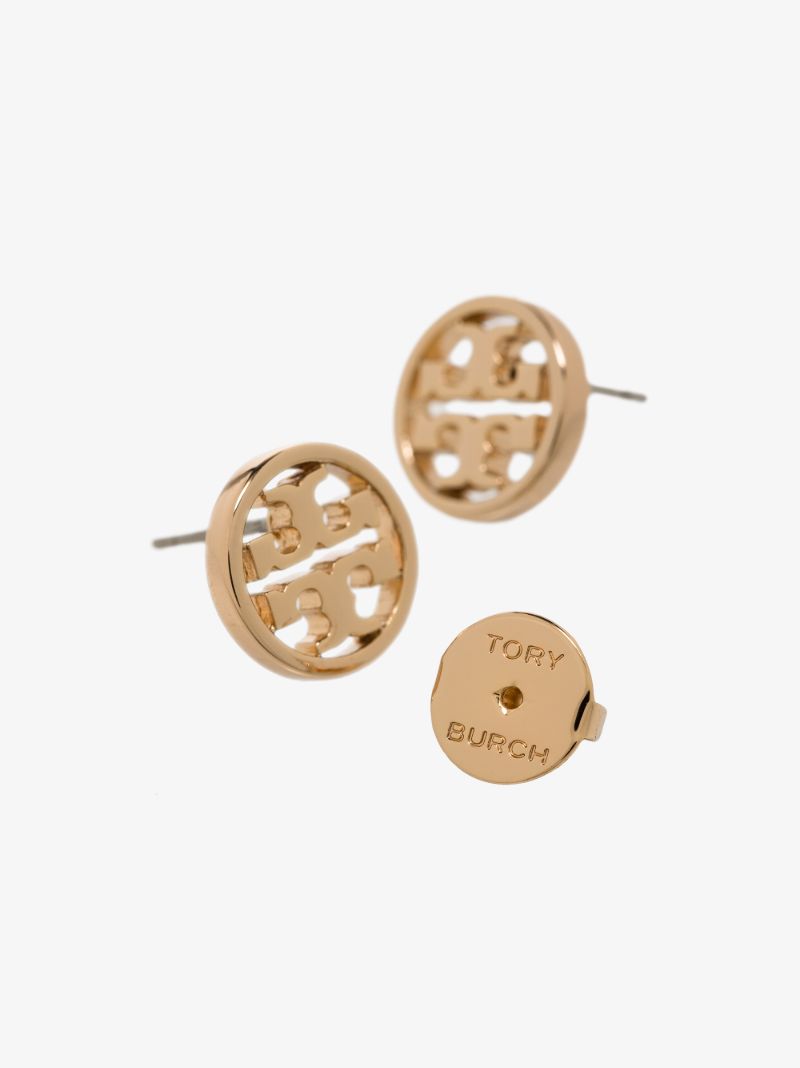 Gold Tone Miller Logo Stud Earrings