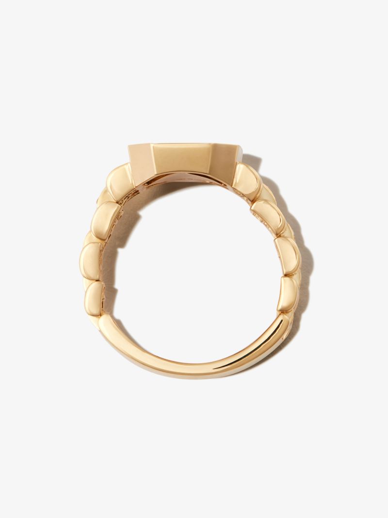 18k Yellow Gold Rail Link Diamond Signet Ring