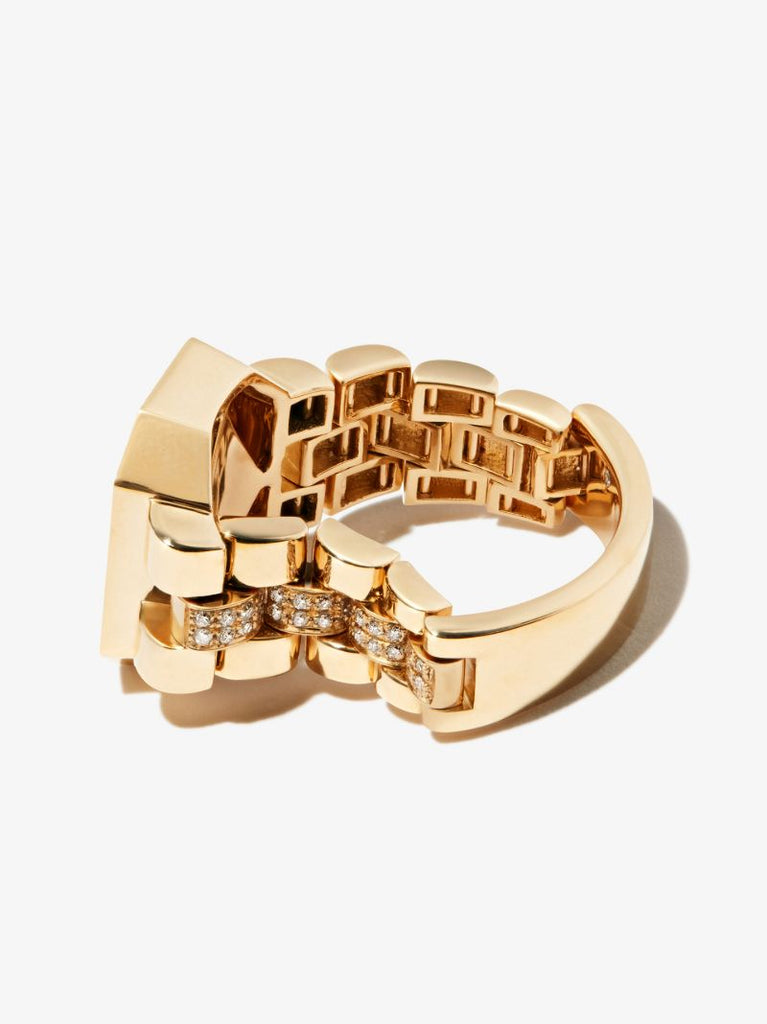 18k Yellow Gold Rail Link Diamond Signet Ring