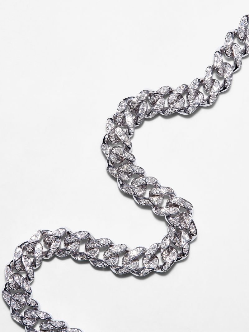 18k White Gold Medium Flat Link Diamond Bracelet